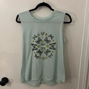 GAIAM Butterfly Mint Blue Relax Graphic Print Muscle Tank Crew Neck Size Large